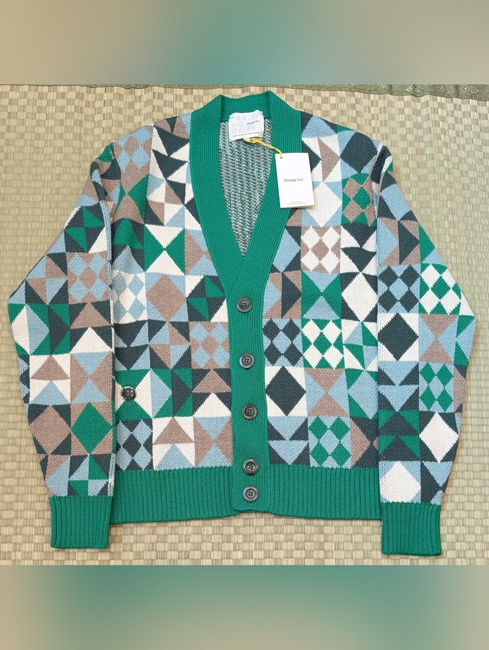 NWT Sheep Inc. Patchwork Cardigan Bottle Green Men's Size Small Made in Portugal